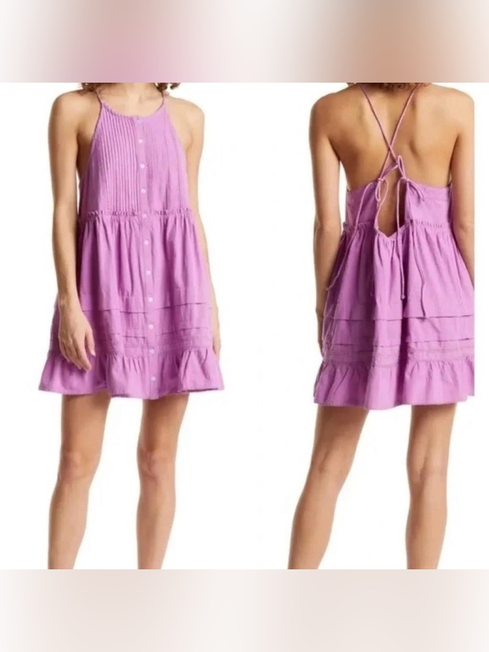 Free People Desert Days in Purple Orchid Halter Mini Dress Size Small